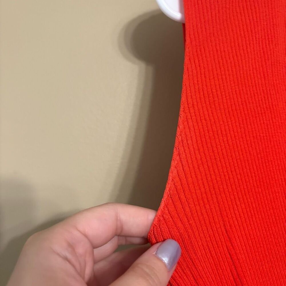 MOMA Women Red Orange Ribbed Sleeveless Faux Wrap Tank Top Blouse Size 38 Medium - Picture 3 of 7